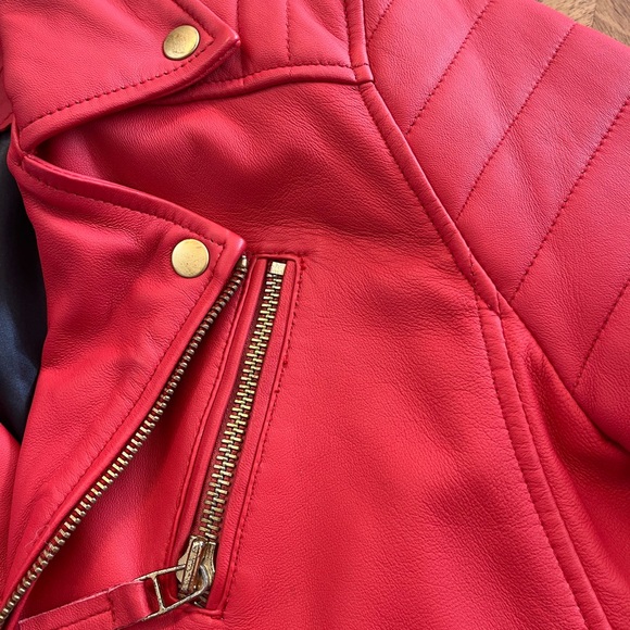 INFINITY Men's Bold Red Lambskin Leather Moto Jacket size S - Picture 5 of 10